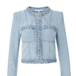NWT-Veronica Beard Arrowe braid- Trimmed Denim crop Jacket.